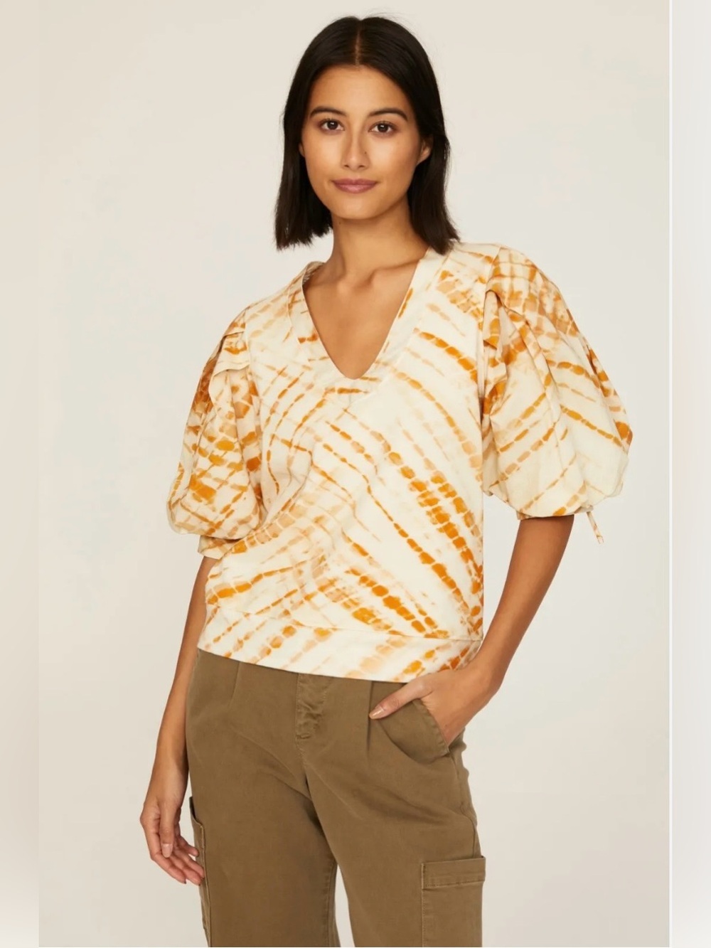 Marie Oliver Viva Popover Top size S Boho Puff Sleeve Tie Dye